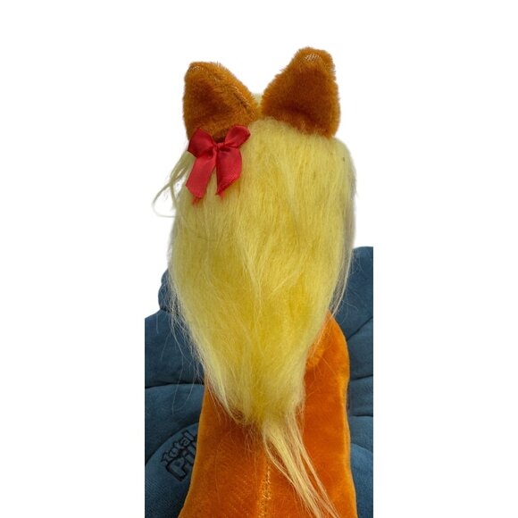 VNTG BURNT ORANGE VELVETINE STUFFED HORSE YELLOW MAIN W/ RED BOW R DANKIN - Picture 5 of 14